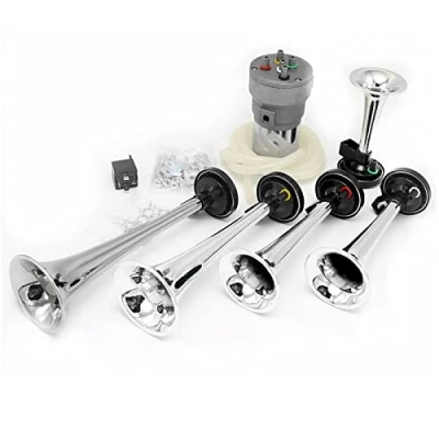 Immagine di YIYIDA tromba d&#039;aria Dixie Air Horn 160db Corno da musica a cinque tubi argento elettrica impermeabile con pompa ad aria per Camion auto 12V Nave Barca ecc