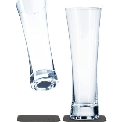 Immagine di silwy® bicchieri magnetici di cristallo fine con magneti perfettamente integrati e sottobicchieri in nano gel metallico (birra // 0,3 litri)