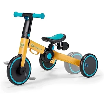 Immagine di Kinderkraft Triciclo 3in1 4TRIKE, Mini bici, Carrello, Sella regolabile, Pieghevole, da 12 mesi a 5 anni, Giallo