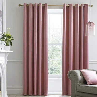 Immagine di Laurence Llewelyn Bowen Montrose Tende oscuranti con Occhiello in Velluto, Poliestere, Rosa Chiaro, 229cm Larghezza x 183 cm Lunghezza