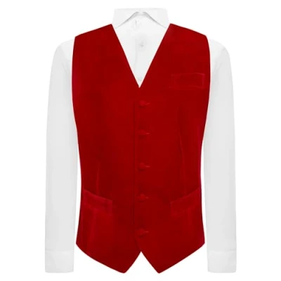 Immagine di King &amp; Priory Gilet in velluto rosso scuro, Rosso, XL