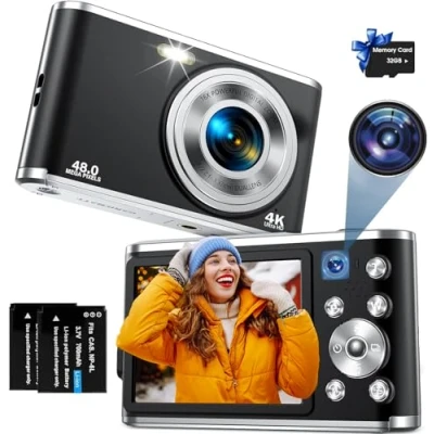 Immagine di Fotocamera Digitale 4K AutoFocus con Doppia Fotocamera, Scheda da 32 GB,Zoom 16X, Schermo Grande 2,8&quot;, Portatile Compatta per Principianti
