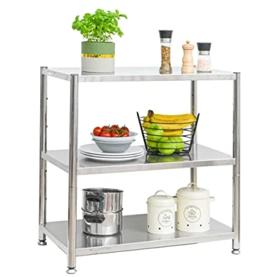Immagine di shelfr 3 Ripiani Scaffale in Acciaio Inox 120kg Metallo 74x41x80 Ripostiglio da Interno Scaffalatura Cucina Esterno Metallica Componibile Portaoggetti