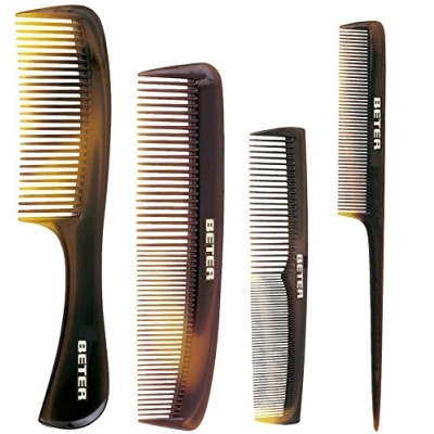 Immagine di Beter Confezione di 4 pettini professionali 1 Pettine a due larghezze, 2 districanti e coda topo Essenziale per tutti i tipi styling districante capelli