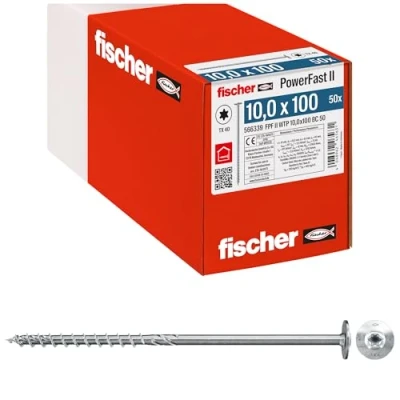 Immagine di Fischer PowerFast II 566339 Vite da legno 10 mm 100 Interno Esagonale rotondo, multidentato, TX, Torx, Impronta T Acciaio galvanizzato zinco 50 pz.