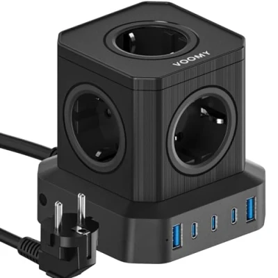 Immagine di VOOMY 65W Ciabatta Multipresa USB C, 3 Caricatore 2 A e 5 ingressi schuko, prolunga elettrica Metri, con protezione da sovratensione 4000W, presa multipla interruttore