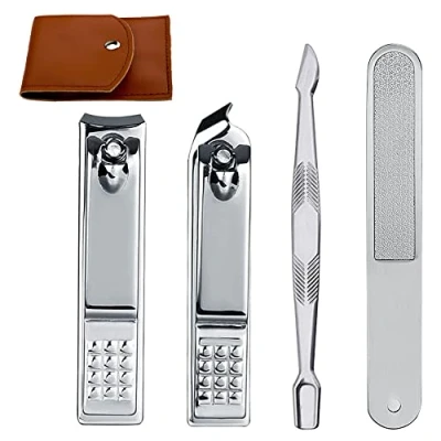 Immagine di Econtal Tagliaunghie, Kit 4 PZ, Tagliaunghie Piccolo e Punta Obliqua, con Lima per Unghie, Spingi Taglia Cuticole, Forbicine Tronchesino, Custodia