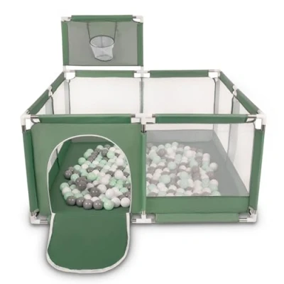 Immagine di SELONIS Recinto Per Bambini Con 100 Palline Colorate 6 Cm, Verde: Bianco/Grigio/Menta