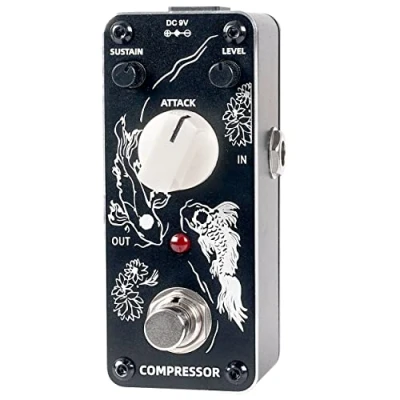 Immagine di Sondery compressore Pedale effetto chitarra basso, True Bypass, controlli per livello di sostegno e attacco, formato mini con design