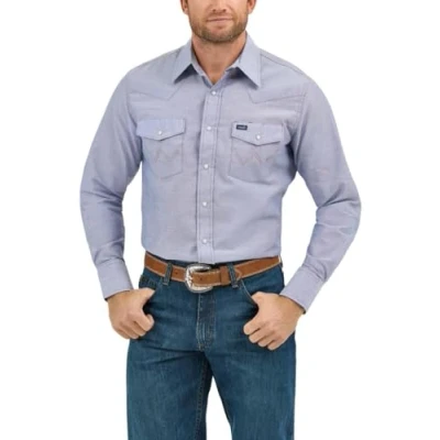 Immagine di Wrangler Camicia da Lavoro Western con Bottoni a Pressione, Maniche Lunghe, Finitura Sbiadita, Chambray, Medium