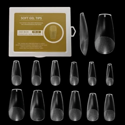 Immagine di UBRAVE Unghie Tips Set (240pcs),Unghie Finte Trasparenti Balletto Tip,Unghie Copertura Completa,Per Per Ricostruzioni Mani, Nails E Tip Nail Art 12 Taglie Ballerina (Semi Smerigliato)