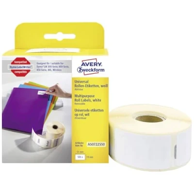 Immagine di Avery Zweckform AS0722550 Rotolo di etichette 19 x 51 mm Carta Bianco 500 pz. Staccabile Etichetta universale