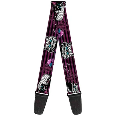 Immagine di Buckle Down GS WDY117 Tracolla per chitarra Cheshire Cat Face Poses Stripe viola nero bianco, larghezza 5,1 cm, lunghezza 73,7 137,2 cm