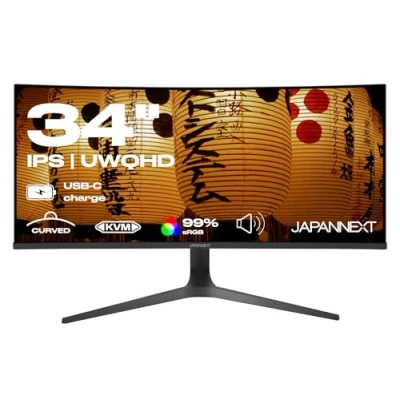 Immagine di JapanNext Monitor PC Curvo 34&quot; UWQHD Ricarica il computer tramite USB C (65W) HDR Pannello IPS G Sync/FreeSync Tecnologia KVM JN IPSC34UWQHDR C65W H