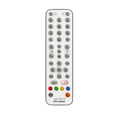 Immagine di MELICONI EASYCLEAN 2+ TELECOMANDO UNIVERSALE 2 in 1 per tv e decoder. Ideale l’uso CUCINA. Grazie alla sua tastiera IMPERMEABILE può essere PULITO IGIENIZZATO con estrema facilità