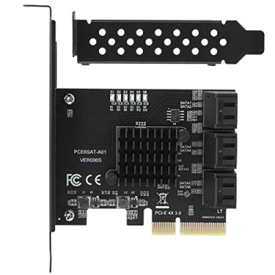 Immagine di Scheda di Espansione per ASMedia ASM1166 Master, PCIE a 6 Porte SATA3.0 Hard Disk 6G PCI‑E3.0 GEN3 4X Interface Hub Adapter, Facile da Trasportare e Riporre