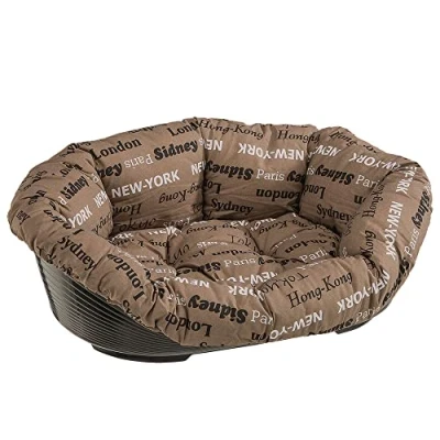 Immagine di Ferplast Cuccia Cane con Cuscino SOFA&#039; 8 in Cotone Lavabile, Lettino per Cani da Interno Imbottito, Cesta Plastica, Fondo Forato e Poggiamento, Antiscivolo, 85 x 62 h 28,5 cm, Marrone