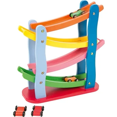 Immagine di 7558 pista macchinine colorata small foot, per in legno a cascata, quattro livelli e con vetture legno, partire da 3 anni di età