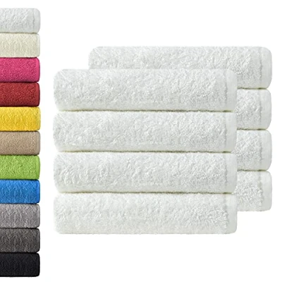 Immagine di NatureMark Confezione da 8 asciugamani in spugna, 50 x 100 cm, 100% cotone, di colore Bianco