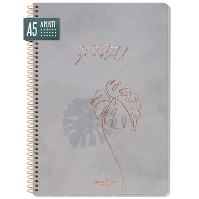 Immagine di paper&amp;you® Bullet Journal a pois A5 con rilegatura spirale &quot;Create yourself&quot;, 160 pagine, taccuino spirale, blocco universitario, note sostenibile e rispettoso
