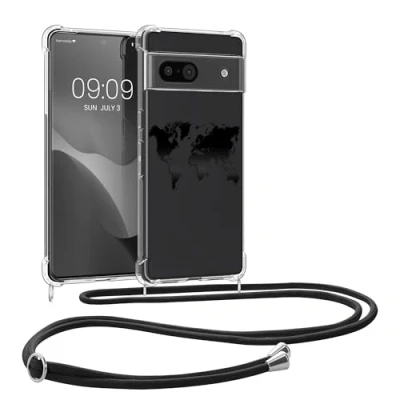 Immagine di kwmobile Custodia Compatibile con Google Pixel 8a Cover Back Case in Silicone TPU Protezione Smartphone Cordino nero/trasparente
