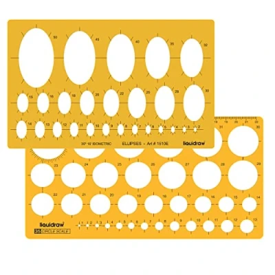 Immagine di Liquidraw Stencil a forma di ellisse, ovale, triangolare, quadrato, esagonale, geometria, per disegnare righelli, tecnico, disegno, ingegneria, architettura (combinazione cerchi ed ellisse)