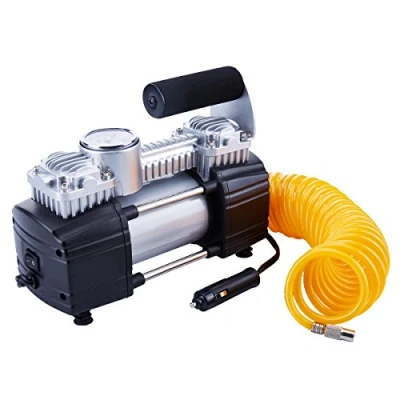 Immagine di TIREWELL Compressore d&#039;aria per pneumatici, 12 V, con doppio cilindro, resistente pompa in metallo, 10 bar, morsetto batteria e prolunga tubo dell&#039;aria di 5 m, SUV, camion