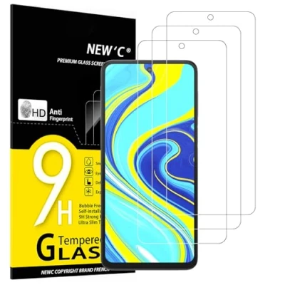 Immagine di NEW&#039;C 3 Pezzi, Vetro Temperato per Xiaomi Redmi Note 9S, 9 Pro, Pro Max, anti graffio, ultra resistente (0,33 mm HD trasparente), durezza 9H
