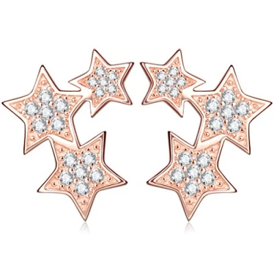 Immagine di Infinite U moda in argento Sterling 925 e zirconia cubica 3 stelle pentagrammi orecchini per donna/ragazza, oro rosa
