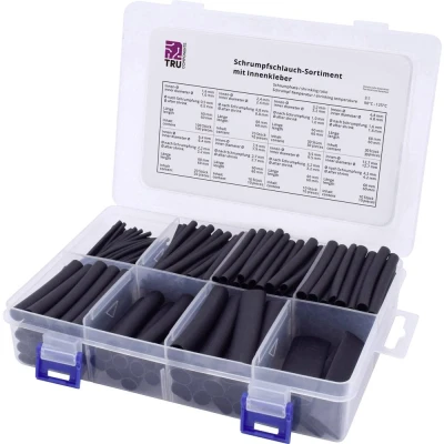 Immagine di TRU COMPONENTS T1807CA006 Kit guaine termoretraibili Nero Restringimento:3:1 300 Parti