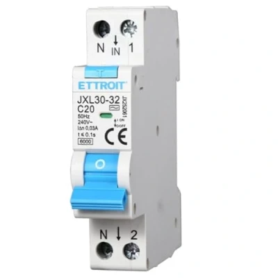 Immagine di Interruttore magnetotermico differenziale salvavita, 1P+N, occupa 1 modulo DIN, 220V 230V, 20A C20, 30mA, 6KA 6000A, RCBO