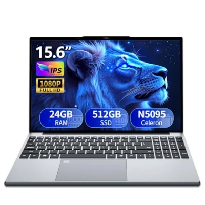 Immagine di portatile PC 15,6 pollici, Notebook 24GB RAM 512GB SSD processore N5095 grafica UHD, Computer FHD 1920 * 1080 con WiFi 5/USB 3.0/tastierino numerico/tastiera retroilluminata/Touch ID Laptop