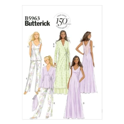 Immagine di I Modelli A5 B5963 Butterick di Cucito per Camicie da Notte, Vestaglie, Camicie, Pantaloni e guardapijamas Bag, Bianco