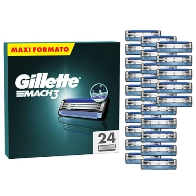 Immagine di Gillette Mach3 lame di ricambio per rasoio da uomo, confezione 24, più resistenti delle in acciaio, migliorate