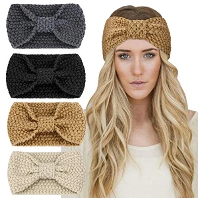 Immagine di DRESHOW 4 Pezzi Fasce per Capelli Tessuto di Lana Turbante Fascia da Donna Invernale Accessori Cerchietti Ragazze