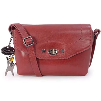Immagine di Catwalk Collection Handbags Vera Pelle Borse a Tracolla/Piccola Borsa Mano/Messenger/Borsetta Donna Con Ciondolo Forma di Gatto Florence ROSSO CS