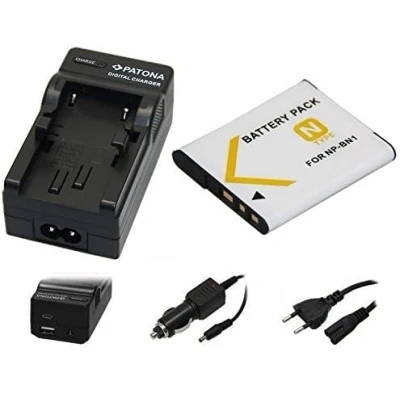 Immagine di 2 in1 Set 3 in 1 per SONY Cybershot DSC W830/DSC W810 Batteria NP BN1 + caricatore 4 (con USB/Micro USB e da auto/auto) con PATONA Displaypad