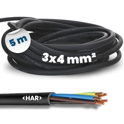 Immagine di Kalitec H07RN F cavo in gomma 3 x 4 mm², con conduttore di protezione per esterni, elettrico nero, flessibile, resistente ai raggi UV e all&#039;olio, collegamento 3G4, a