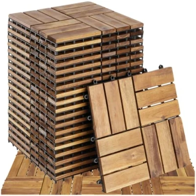 Immagine di tectake® Set di 20 Piastrelle in Legno Acacia per Esterno, 4 Doghe Ciascuna, Sistema a Clic, Pavimento Terrazza e Balcone, Giardino