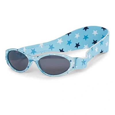 Immagine di Dooky Baby Banz Blue Star Occhiali da sole per bambini e bambine (0 2 anni, protezione UVA UV B, solare con vetro infrangibile, fascia in neoprene), colore: Blu