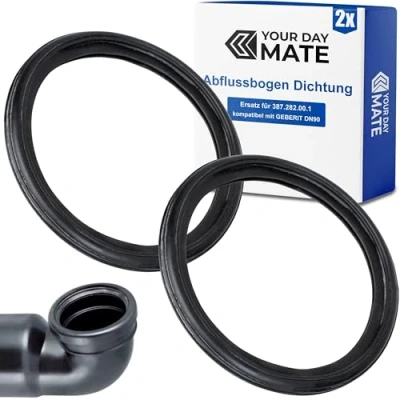 Immagine di guarnizione ad arco di scarico, 2 pezzi, ricambio per 387.282.00.1, compatibile con GEBERIT DN90 Kombifix, uscita Duofix, manicotto WC da 90 mm, labbro Ø104,5 x 83,7 10,8 mm