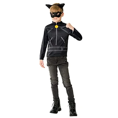 Immagine di RUBIES MIRACULOUS Ufficiale gatto nero Kit travestimento Per bambini con top a maniche lunghe + maschera nera serra testa orecchie di gatto. trasformarsi in un