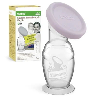 Immagine di haakaa Tiralatte manuale in silicone con coperchio e base a ventosa, 4oz/100 ml, viola