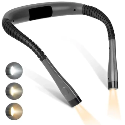 Immagine di Lampada da Lettura, LED Luce Lettura Ricaricabile, 3 Colori &amp; Livelli di Luminosità, Design Ergonomico, per Libri a Letto Studio, Lavoro Maglia, Campeggio