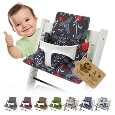 Immagine di BAMBINIWELT Set di cuscini ricambio per seggiolino, compatibile con STOKKE Tripp Trapp seggiolone, design (grigio e rosso)
