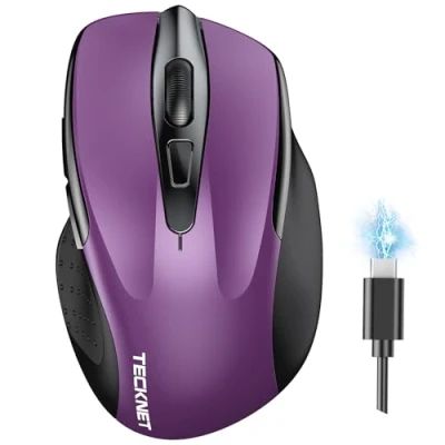 Immagine di TECKNET Mouse Bluetooth Ricaricabile, Multi dispositivo Wireless Silenzioso (Tri Mode: BT 5.0/3.0 + 2.4G), 4800 DPI Ergonomico Portatile per Laptops, Mac OS, Android, Windows