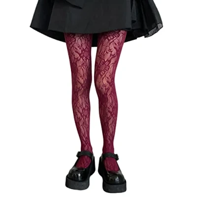 Immagine di Watreketal Calze,Collant a rete da donna giapponese stile preppy gotico multicolore pizzo floreale fantasia collant trasparente calze che toccano