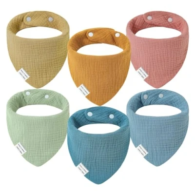 Immagine di Yolistar Bavaglino Neonato Bandana 6 Pezzi, 4 Strati Addensati Cotone Bavaglini, Super Assorbenti Morbidi, con 2 Bottoni a Pressione, Bambino Bavaglini per Ragazzi e Ragazze Neonati
