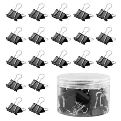 Immagine di 48 clip per raccoglitori, pieghevoli in metallo nero da 25 mm, piccole a forma di bulldog, morsetti nero, cancelleria e banconote, la scuola