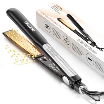 Immagine di Faszin Piastra Capelli Professionale 2 In 1, Piastre Ioniche di Titanio, Riscaldamento Soli 20 Secondi, Display LCD Chiaro, Ideale Per Lisci, Ricci e Mossi